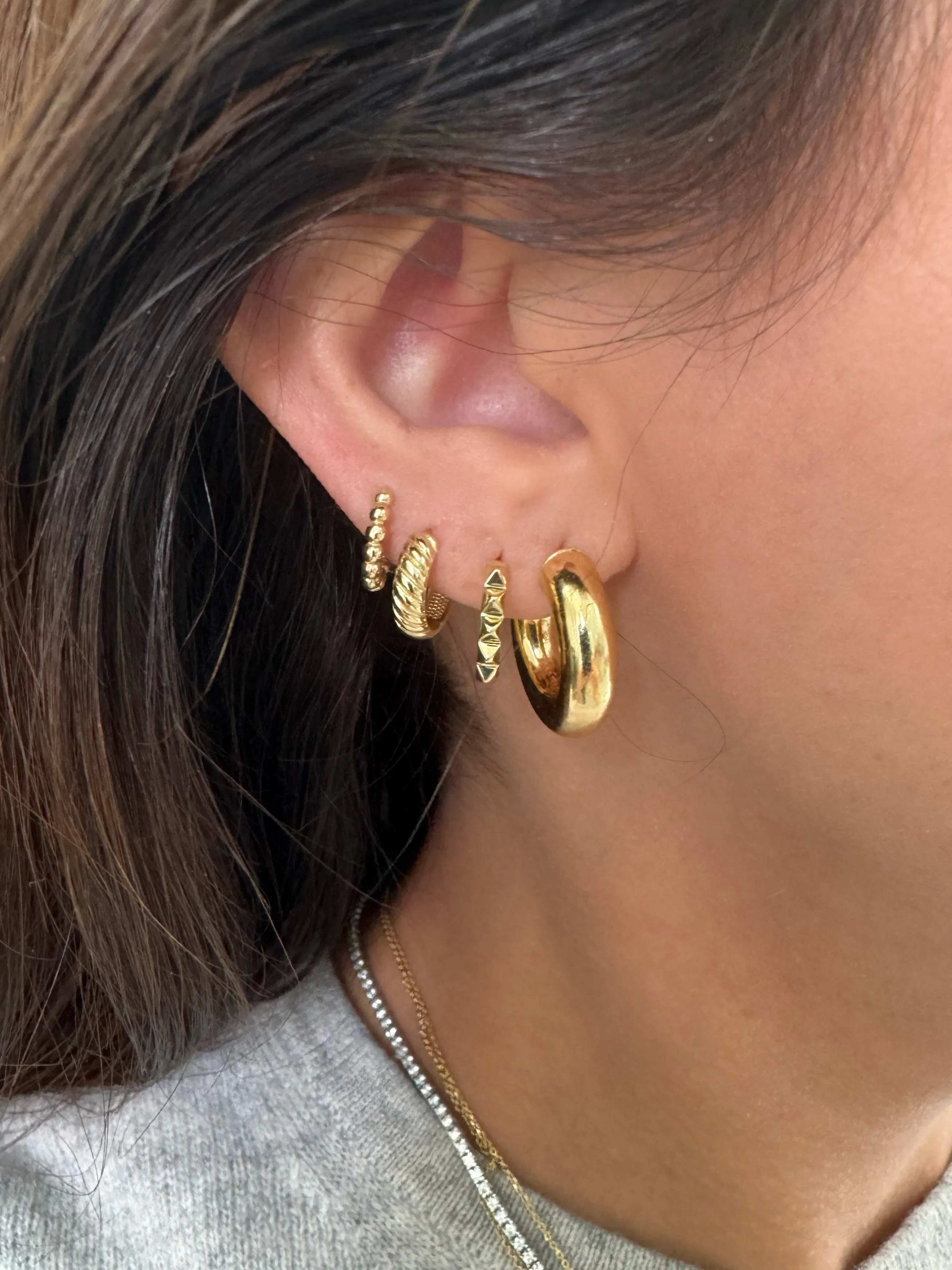 10K Gold Bead Huggie Earrings