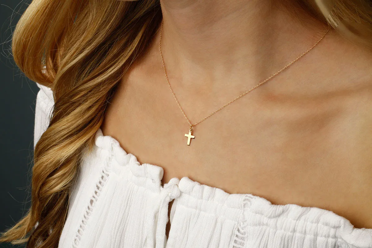 14k Gold Small Flat Cross Pendant Necklace