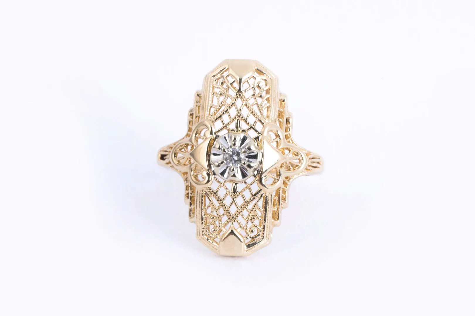 14k Two-Tone Gold 0.06tcw Diamond Openwork Saddle Ring Size 4.75 (2.71g.)