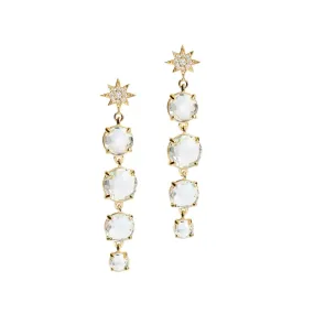 14K Yellow Gold Aztec Clear Topaz & Diamond Drop Earrings