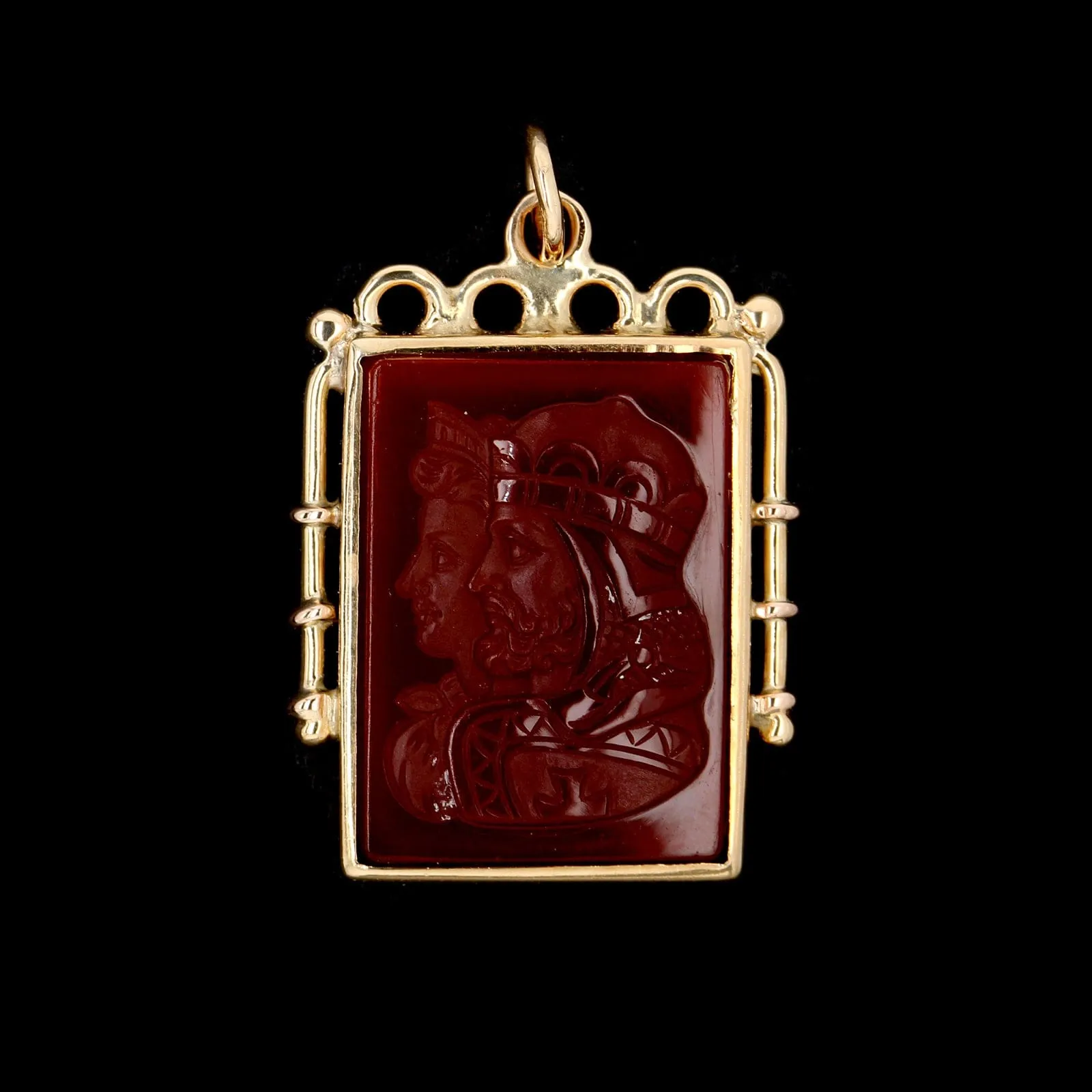 14K Yellow Gold Estate Carnelian King & Queen Cameo Charm