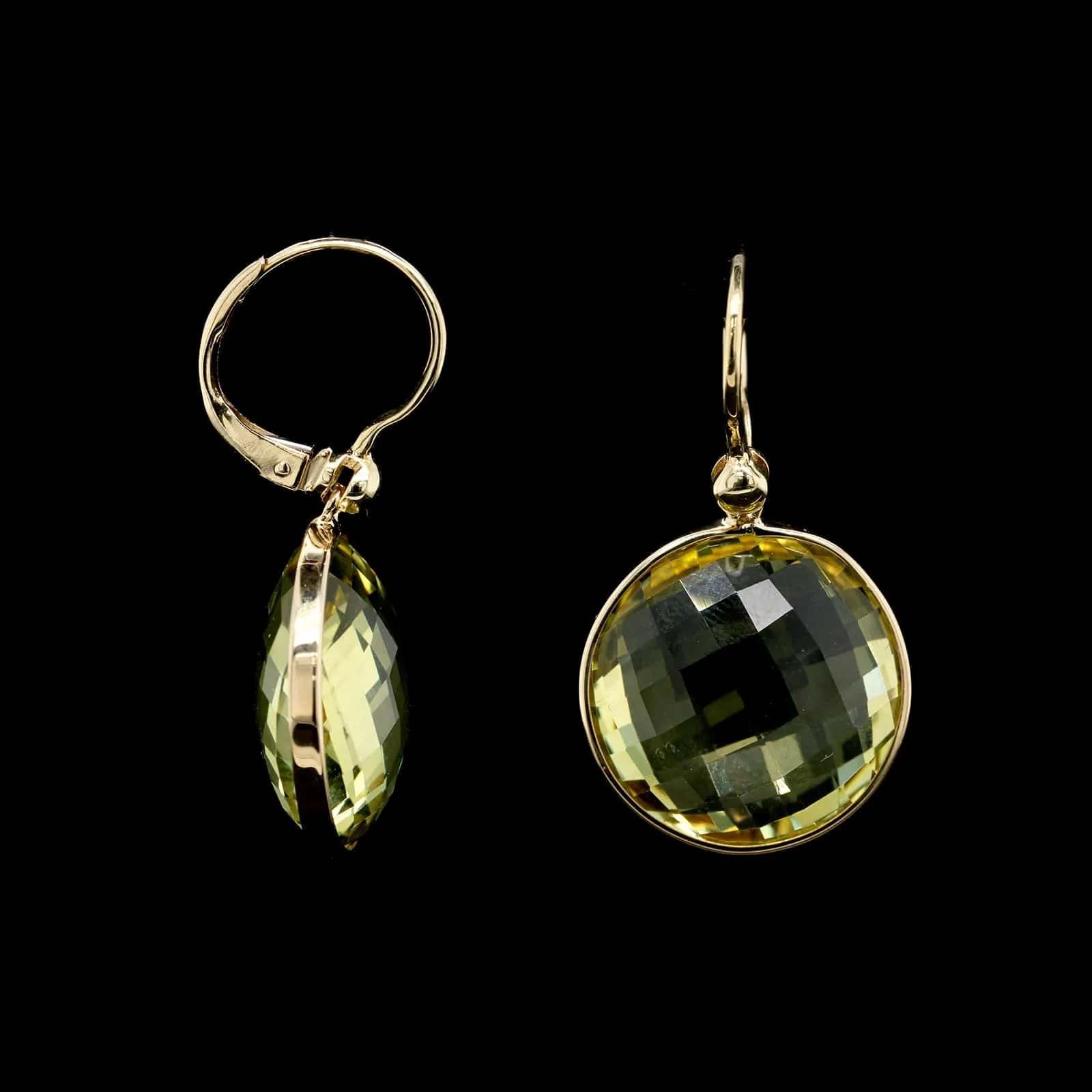 14K Yellow Gold Estate Lemon Quartz Drop Earrings