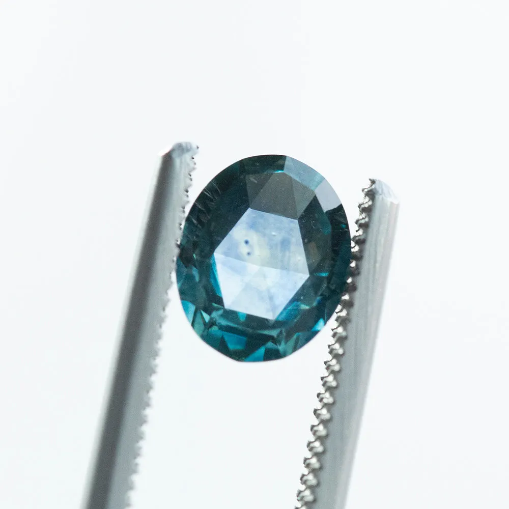 1.58CT OVAL ROSECUT SAPPHIRE, LIGHT TEAL BLUE, 8.5X6.7MM