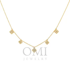 18K GOLD ROUND DIAMOND CLOVER SHAPE NECKLACE 0.36 CT