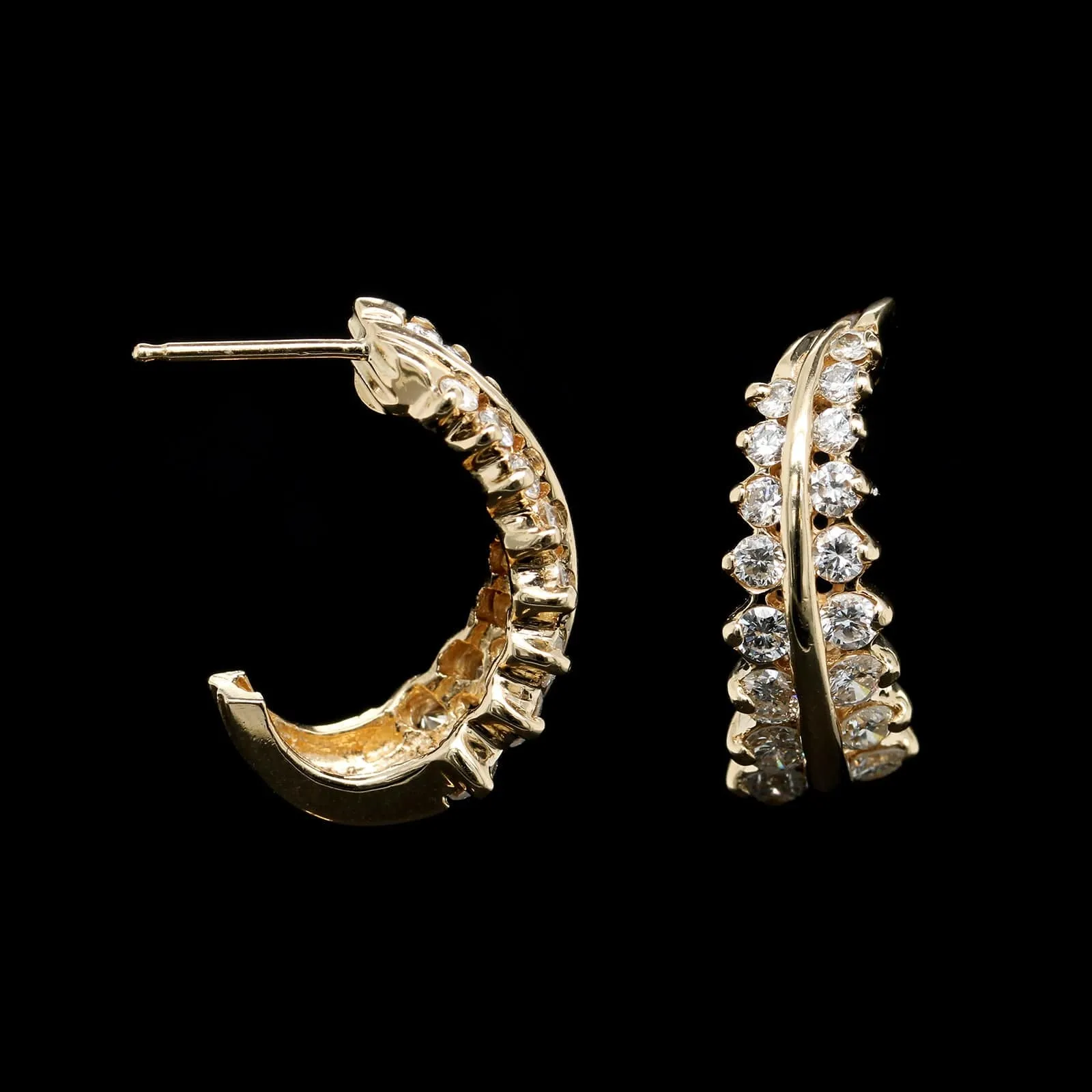 18K Yellow Gold Estate Diamond Hoop Earrings