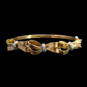 18K Yellow Gold Estate Diamond Ribbon Bangle Bracelet