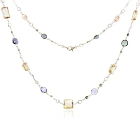 18K YELLOW GOLD MIXED CUT TOURMALINE AND TOPAZ NECKLACE