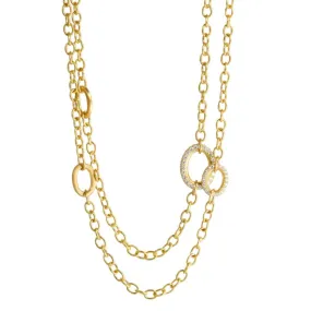 20K Gold Handmade Chain Station Necklace with 8 Varied Gold and Pave Diamond Links