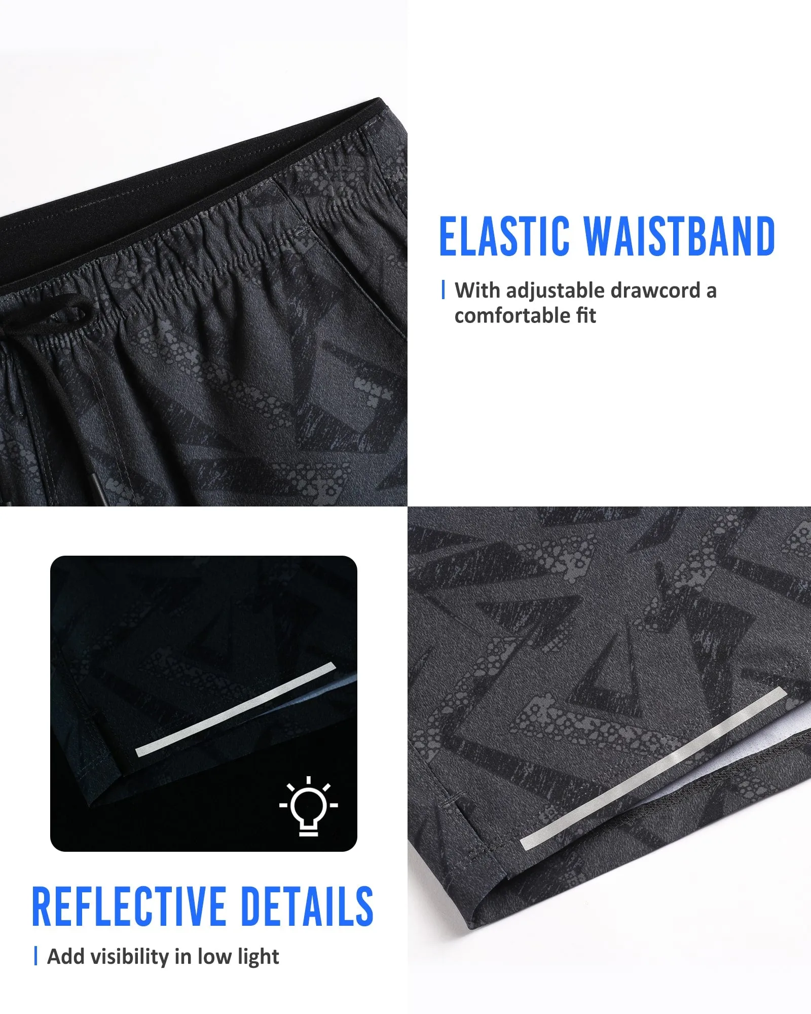 6 Inch Grey Black Running Workout Shorts