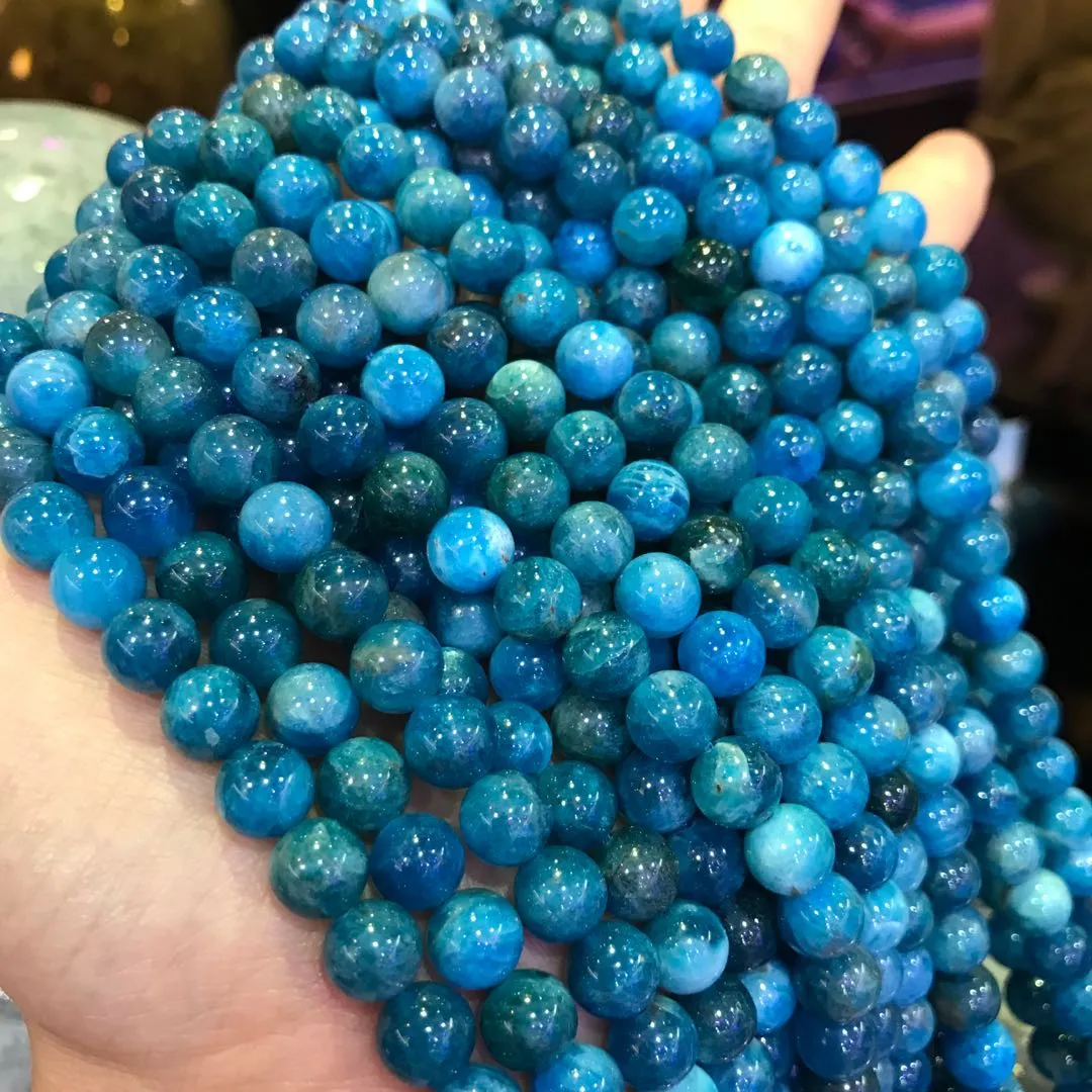 7.5mm Natural Blue Apatite Round Bead Strands for DIY Jewelry Projects