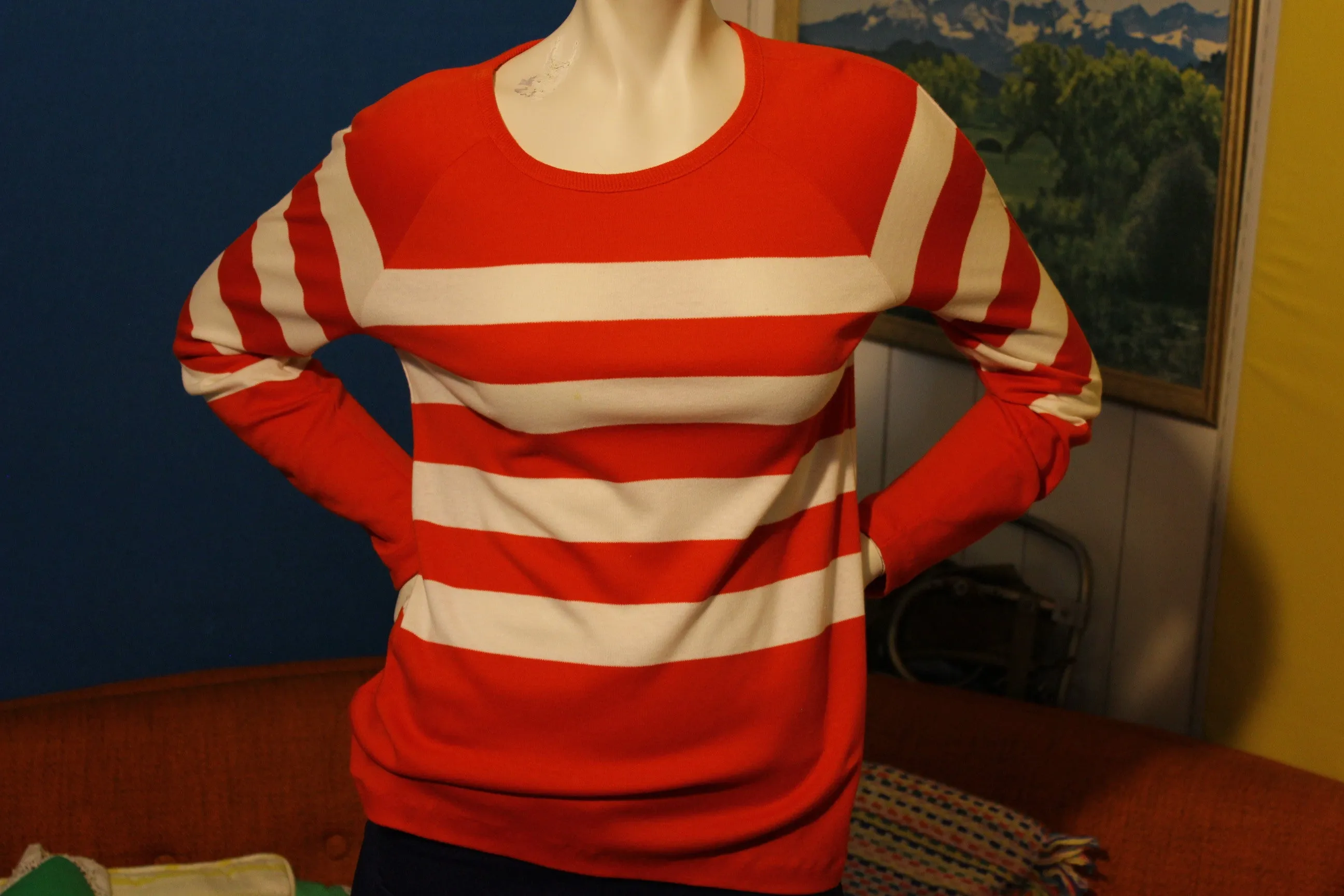 Aileen Red White Striped Long Sleeve Shirt 1980's Small