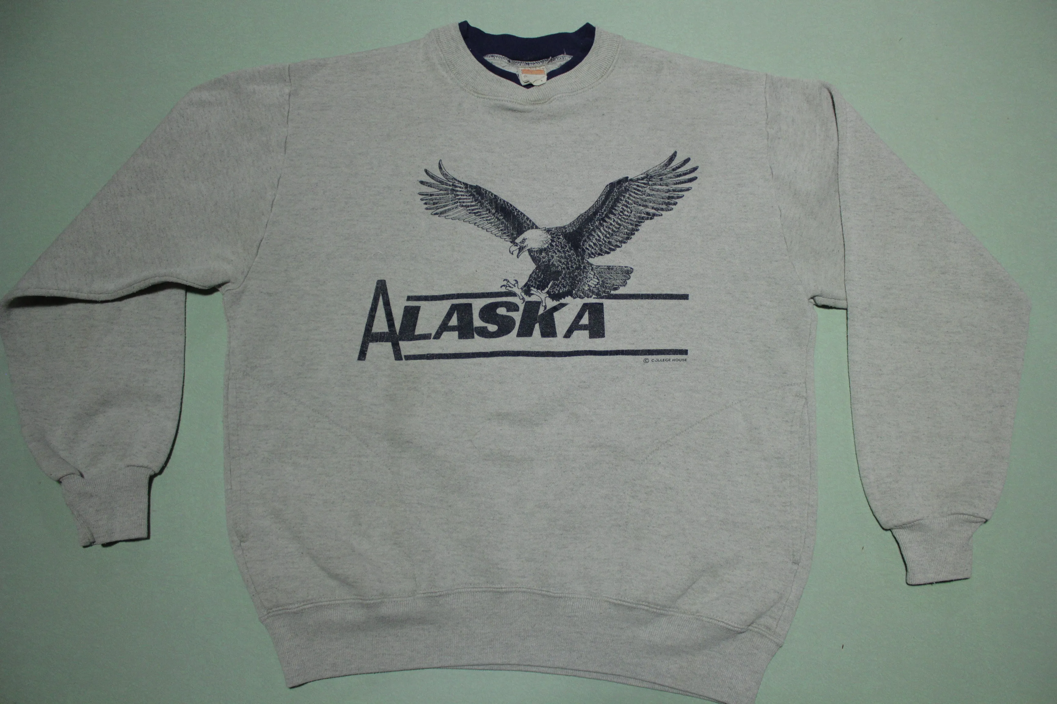 Alaska Eagle Vintage 80's Gray Pocket Crewneck Sweatshirt