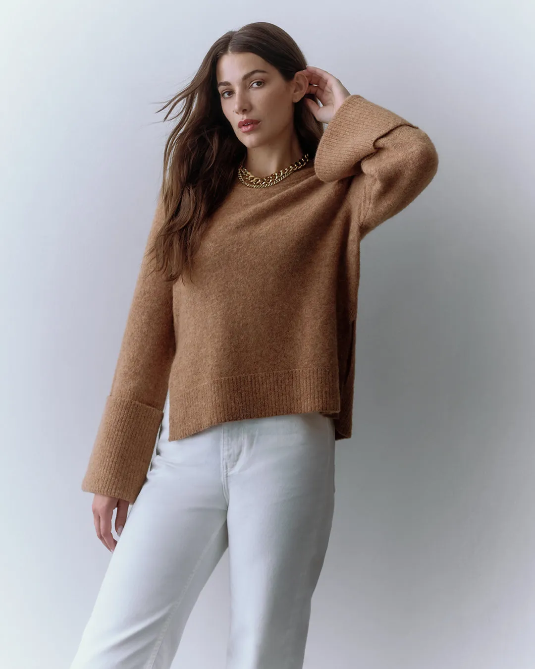 Alpaca Wool Rolled Cuff Sweater