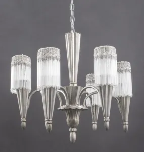 Art Deco Silvered Bronze 6 Arm Chandelier