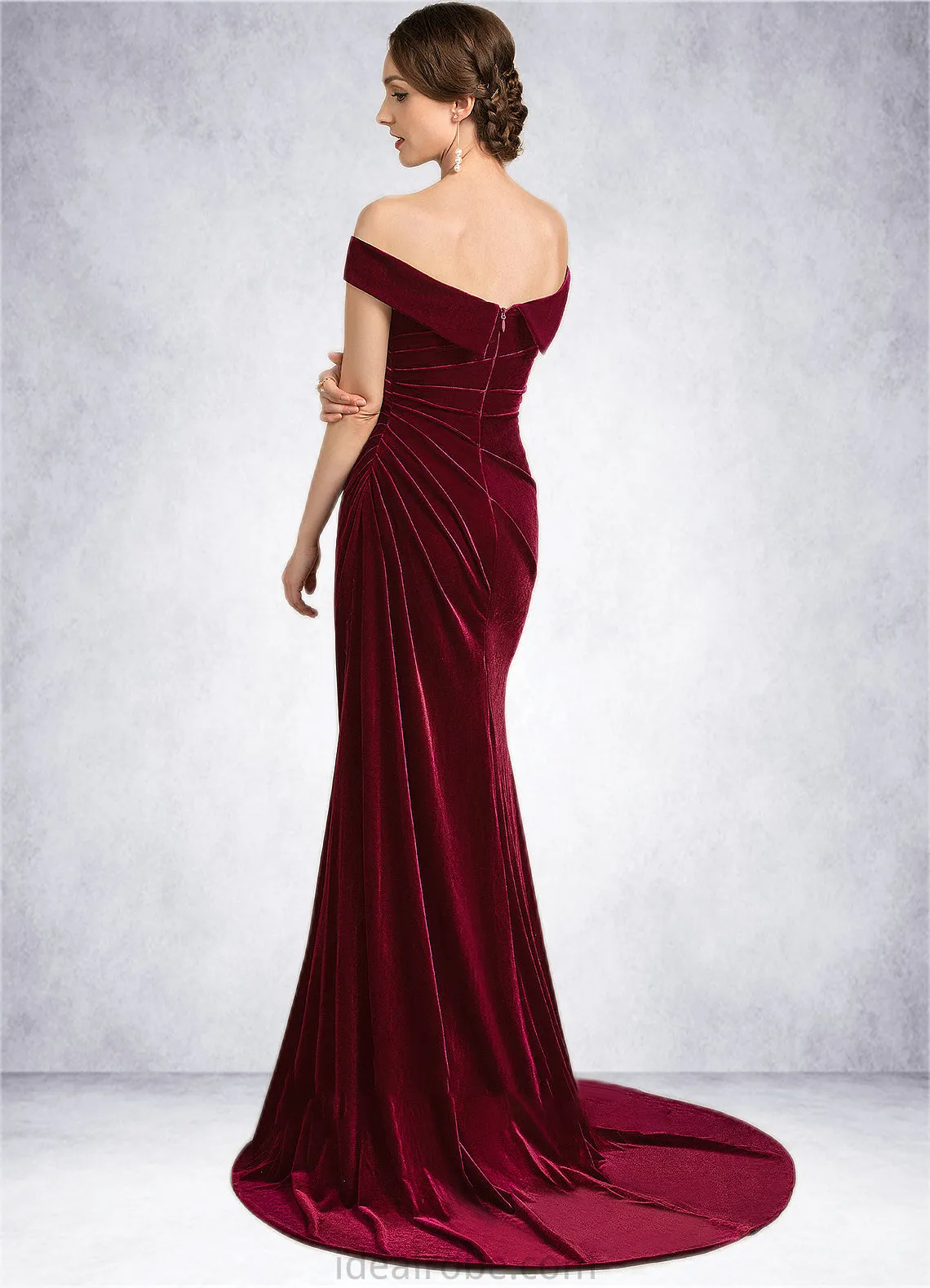 Bella Trumpet/Mermaid Off-the-Shoulder Sweep Train Velvet Mother of the Bride Dress With Ruffle STK126P0014988