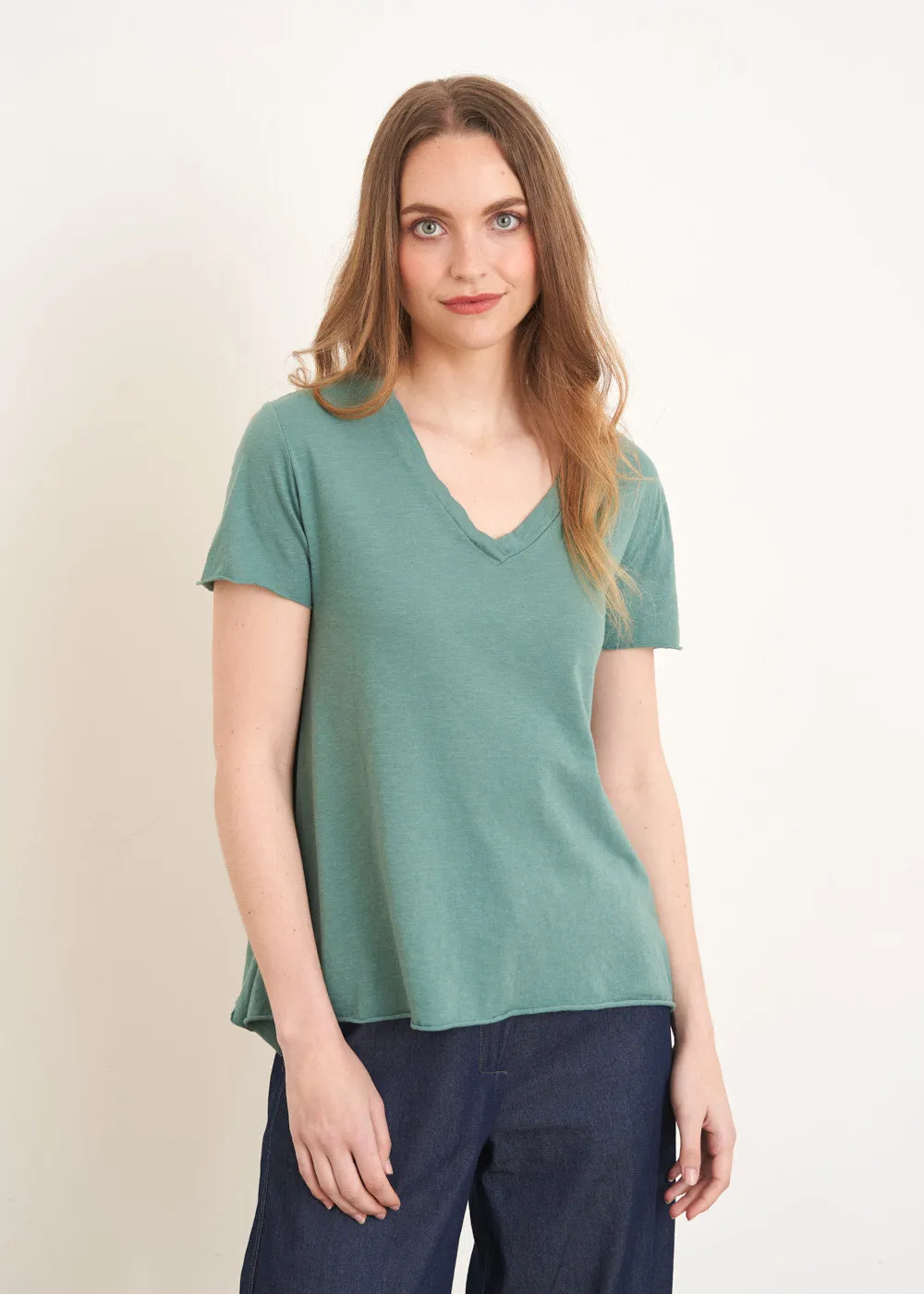 BENNY SHORT SLEEVE SLUB JERSEY TOP - SAGE