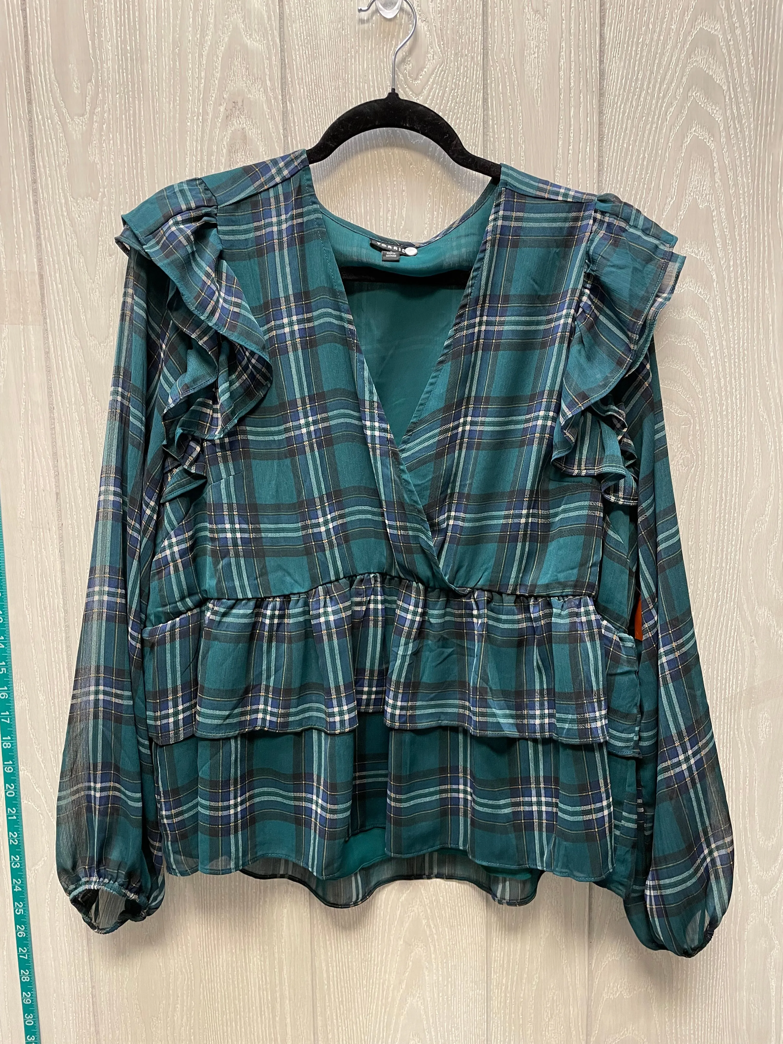 Blouse Long Sleeve By Torrid In Green Plaid, Size: 1x