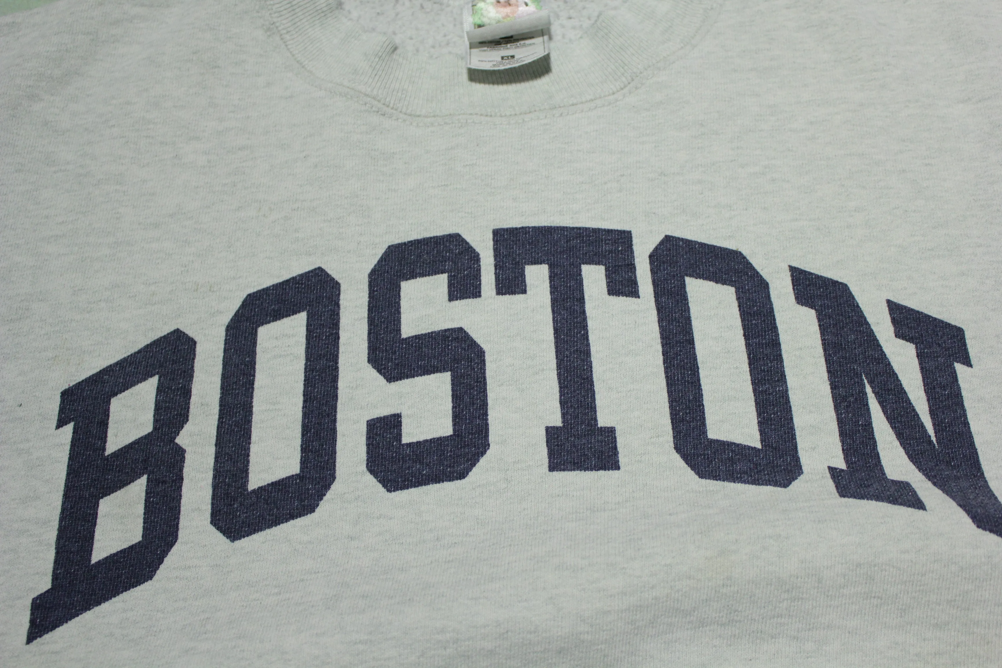 Boston Mass Vintage 90's Gray Big Spellout Crewneck Sweatshirt