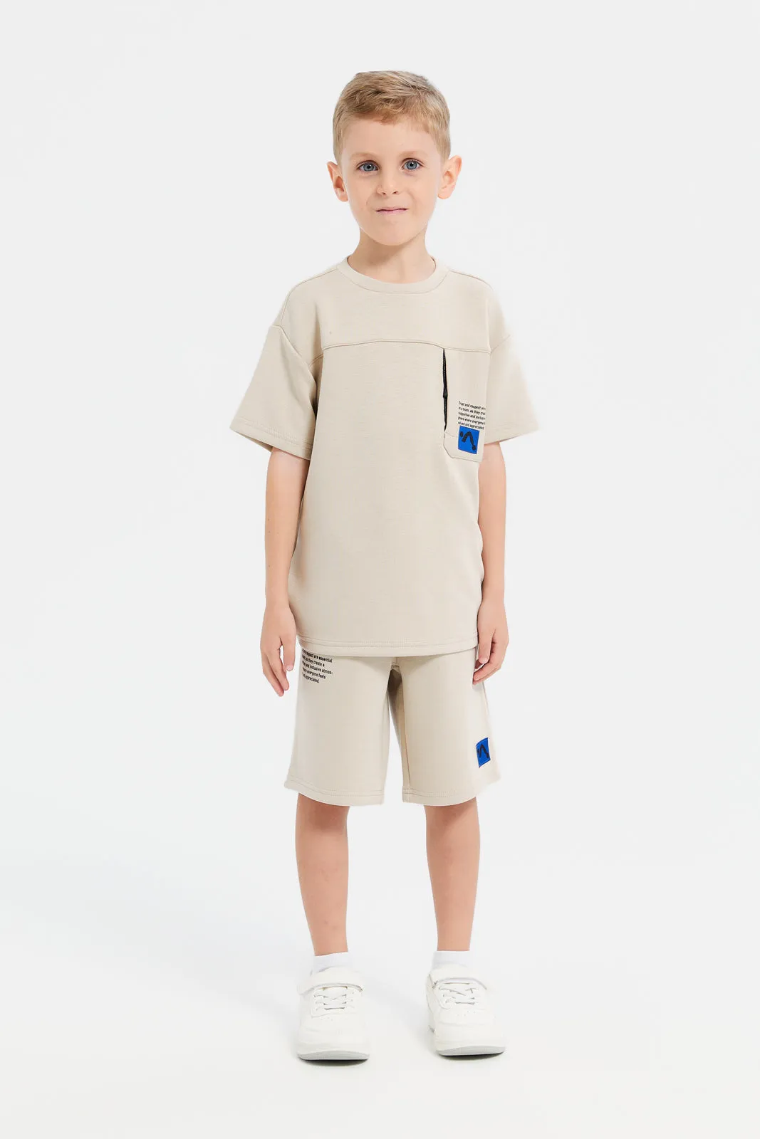 Boys Beige Printed Loose Fit T-Shirt