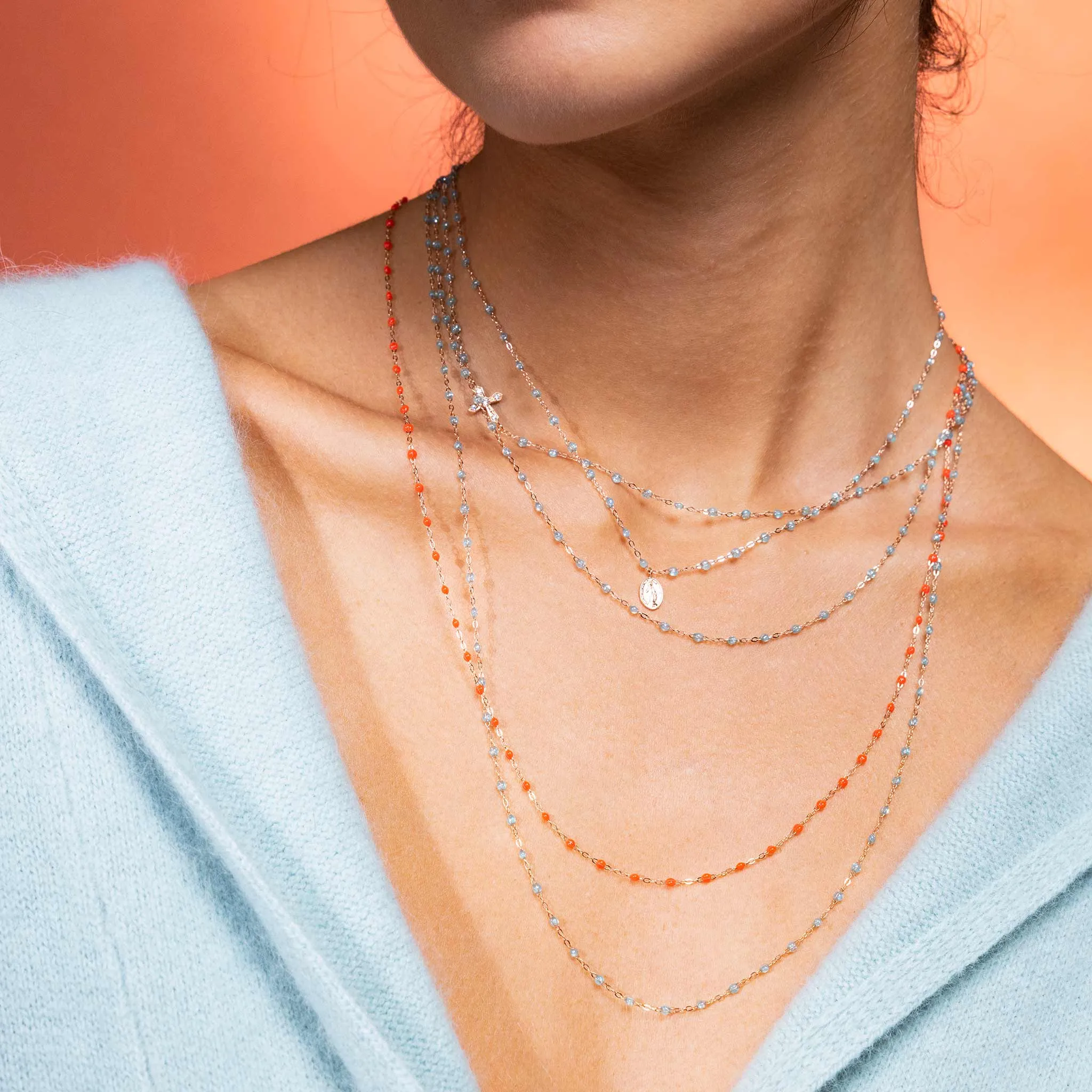 Classic Gigi Aqua necklace, Rose Gold, 16.5"