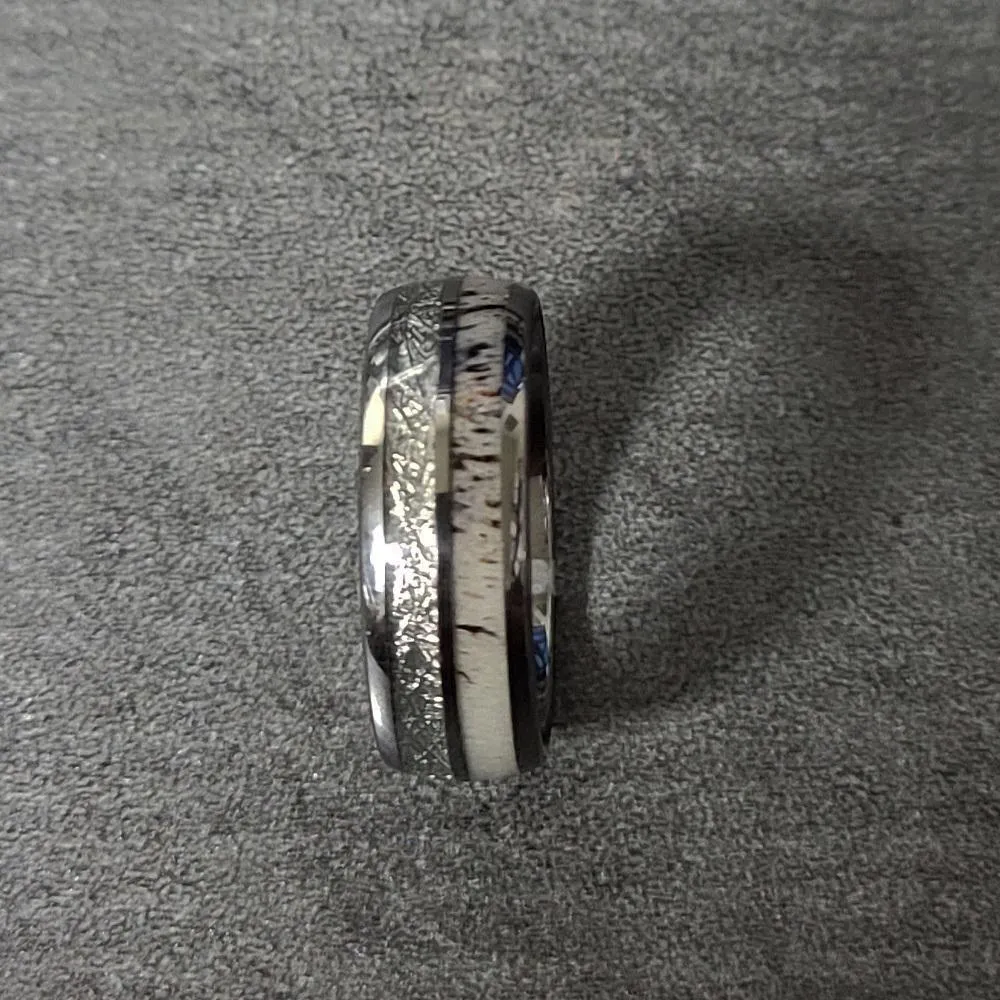 Custom Engraved Men's Deer Antler and Meteor Tungsten Wedding Ring - Deer Antler Ring