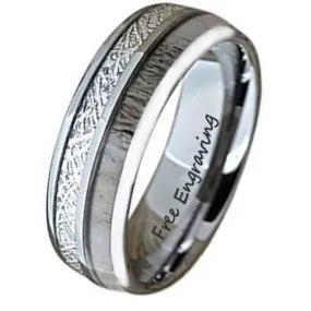 Custom Engraved Men's Deer Antler and Meteor Tungsten Wedding Ring - Deer Antler Ring