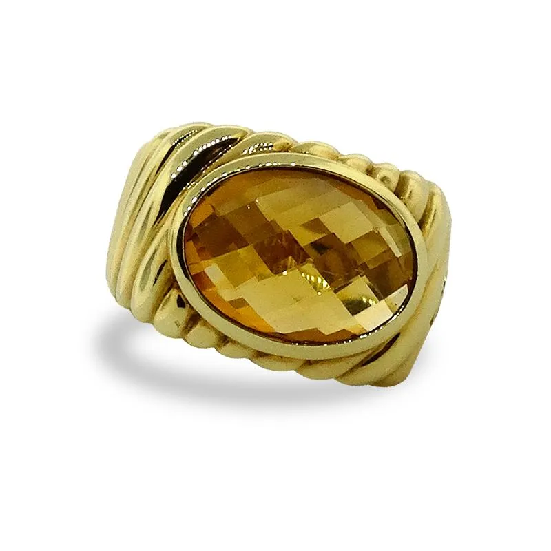 David Yurman Ring Faceted Citrine with Twisted Rope Design