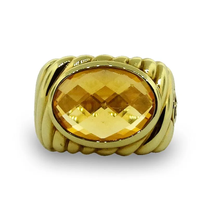 David Yurman Ring Faceted Citrine with Twisted Rope Design