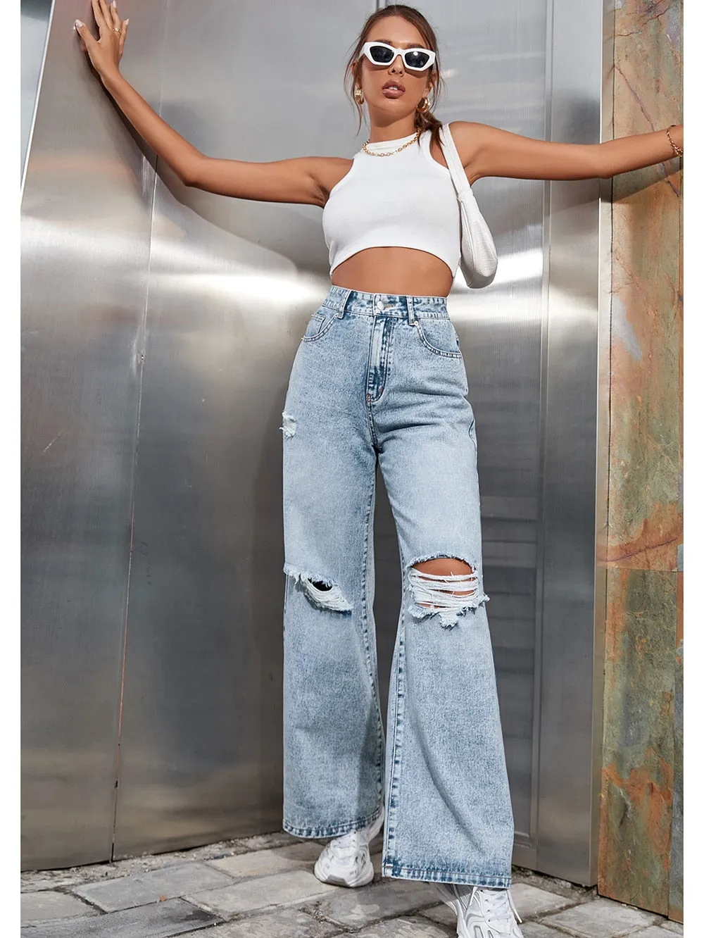 DressBetty - Ripped Baggy High Waist Jeans