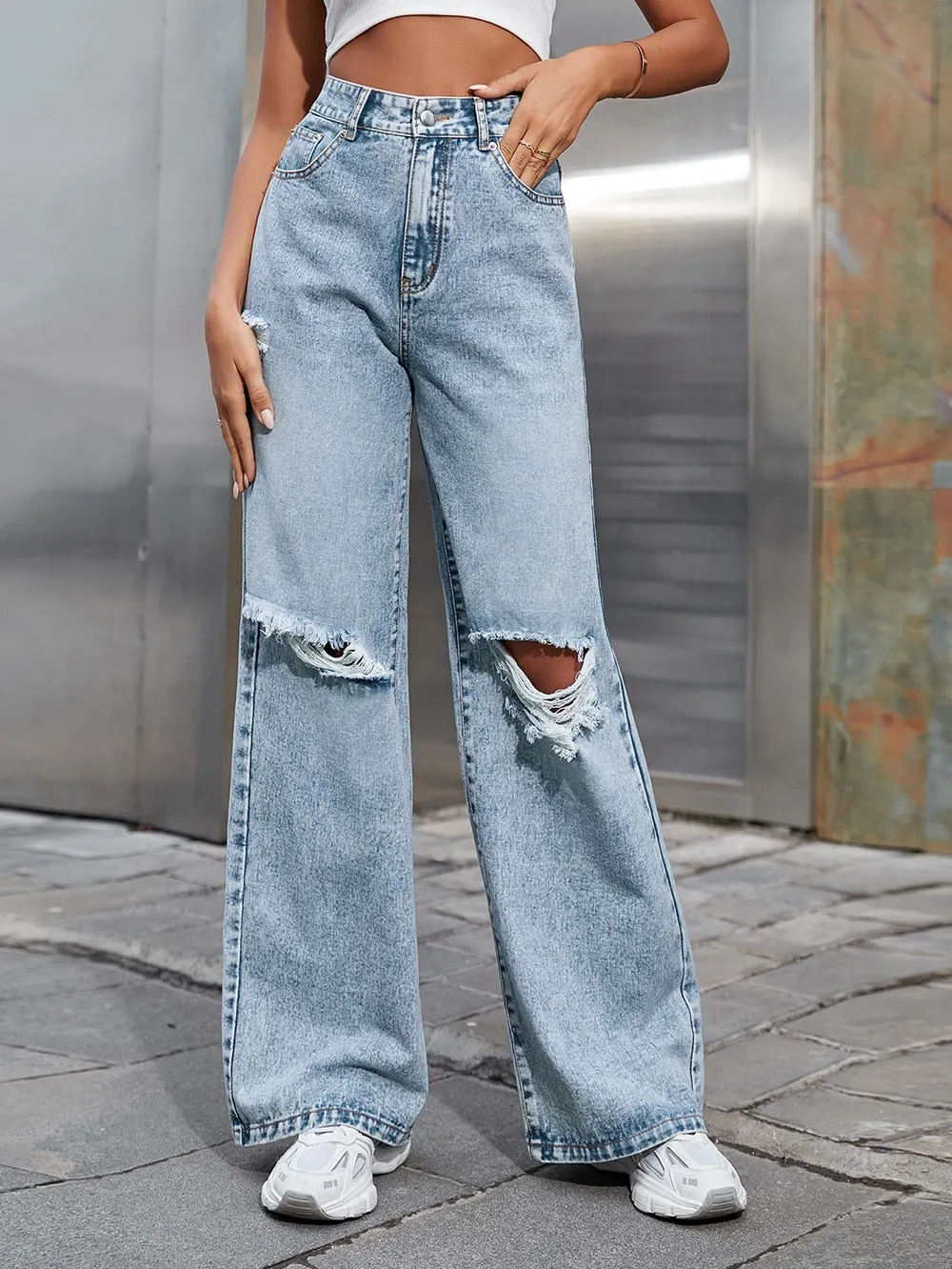 DressBetty - Ripped Baggy High Waist Jeans