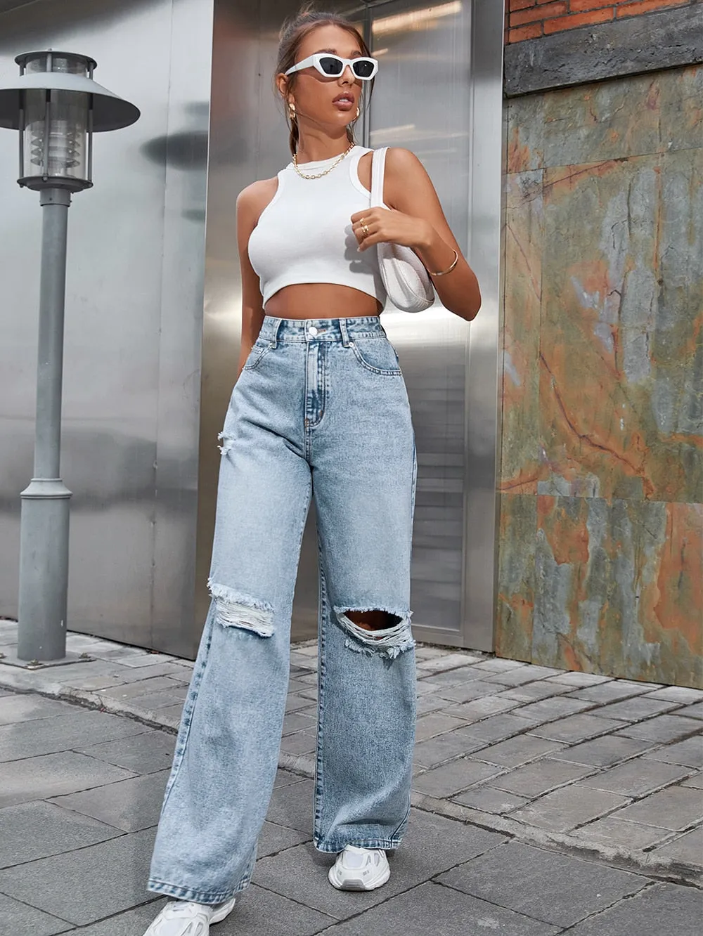 DressBetty - Ripped Baggy High Waist Jeans