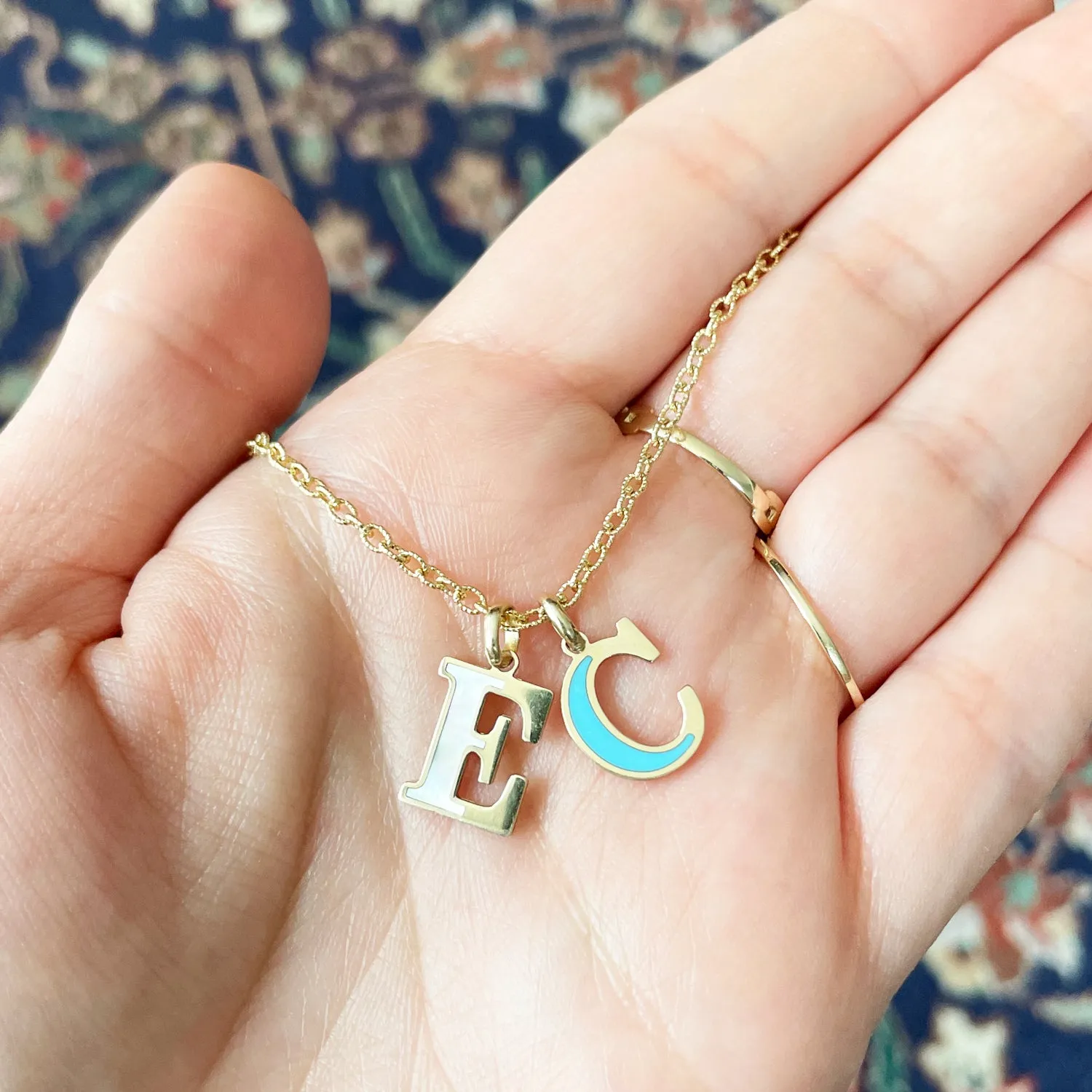 E Initial Gemstone Charm