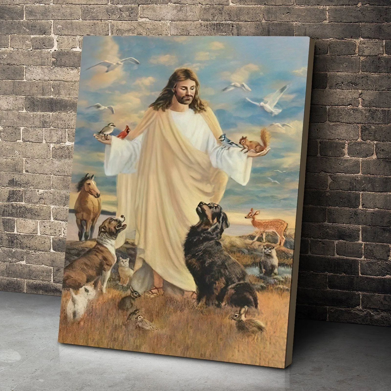 Gearhuman 3D Jesus Christ And Dogs Custom Canvas