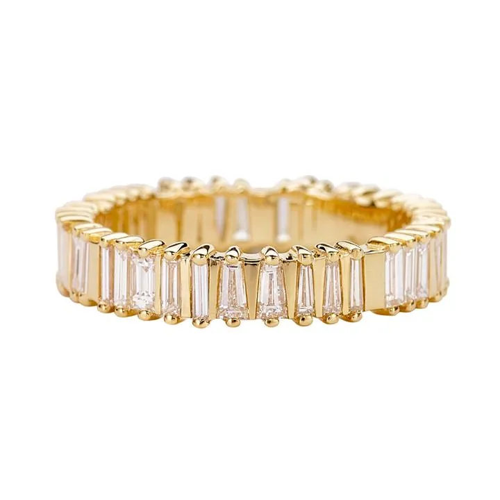 Gold Bridge Eternity Ring with Tapered Baguette and Trapeze-Cut Diamonds