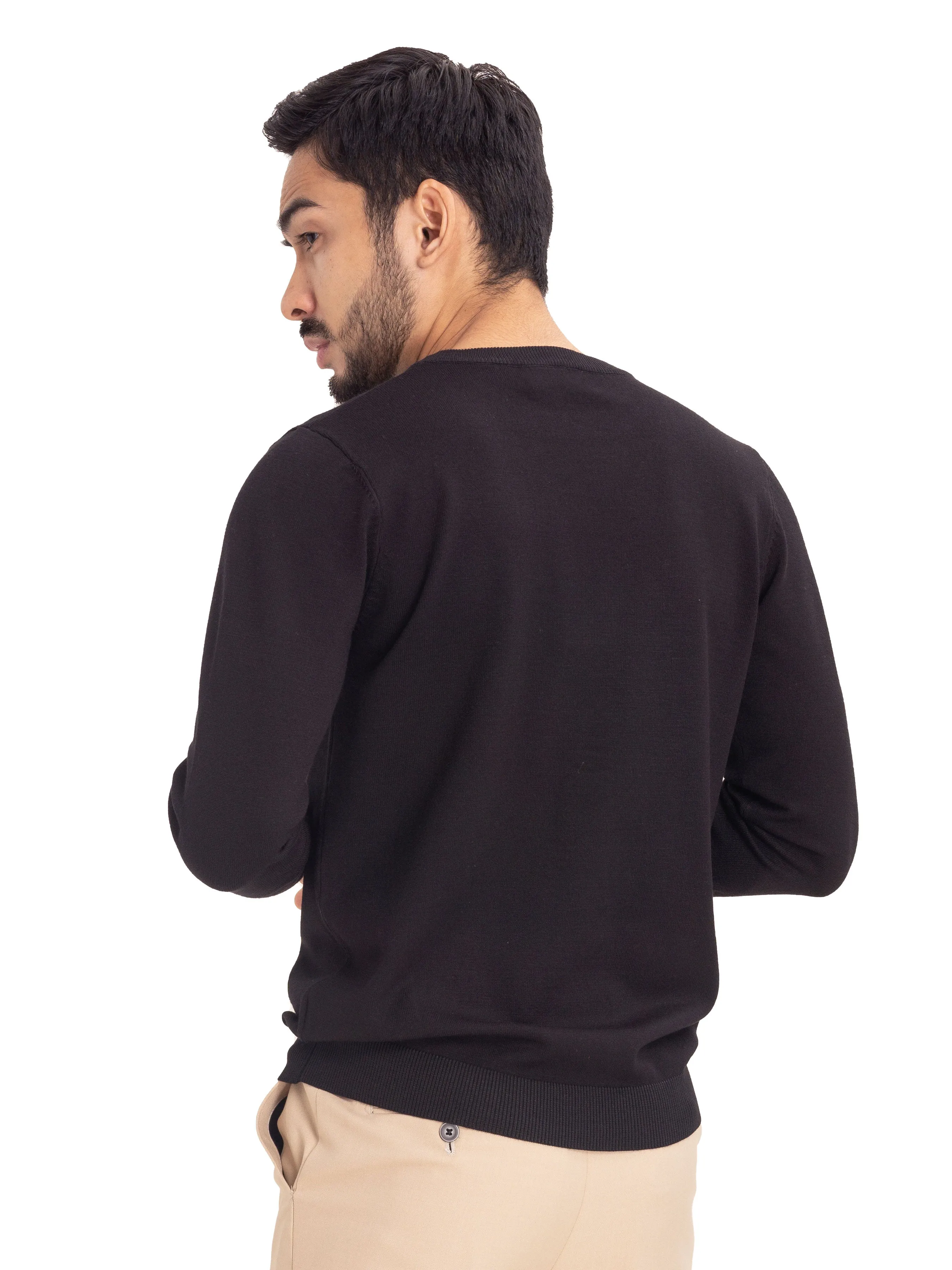 Long Sleeve Crew Neck Sweater - Black