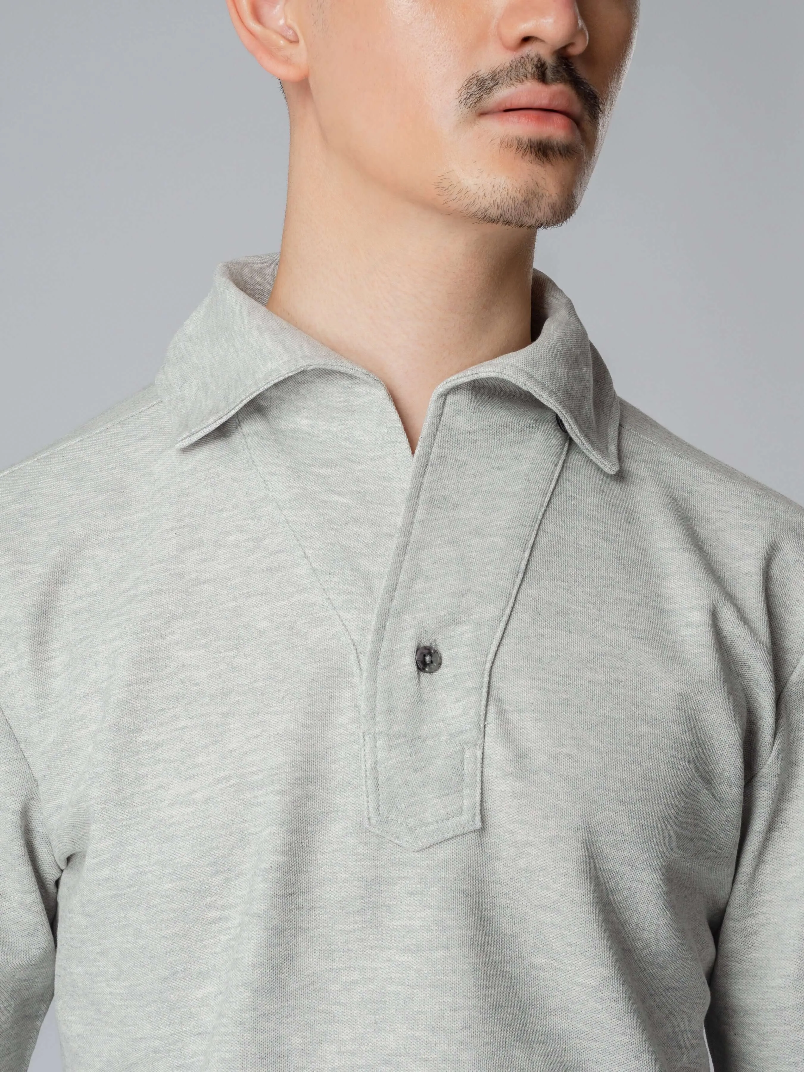 Long Sleeve Polo Shirt - Grey One-Piece Collar Single Button