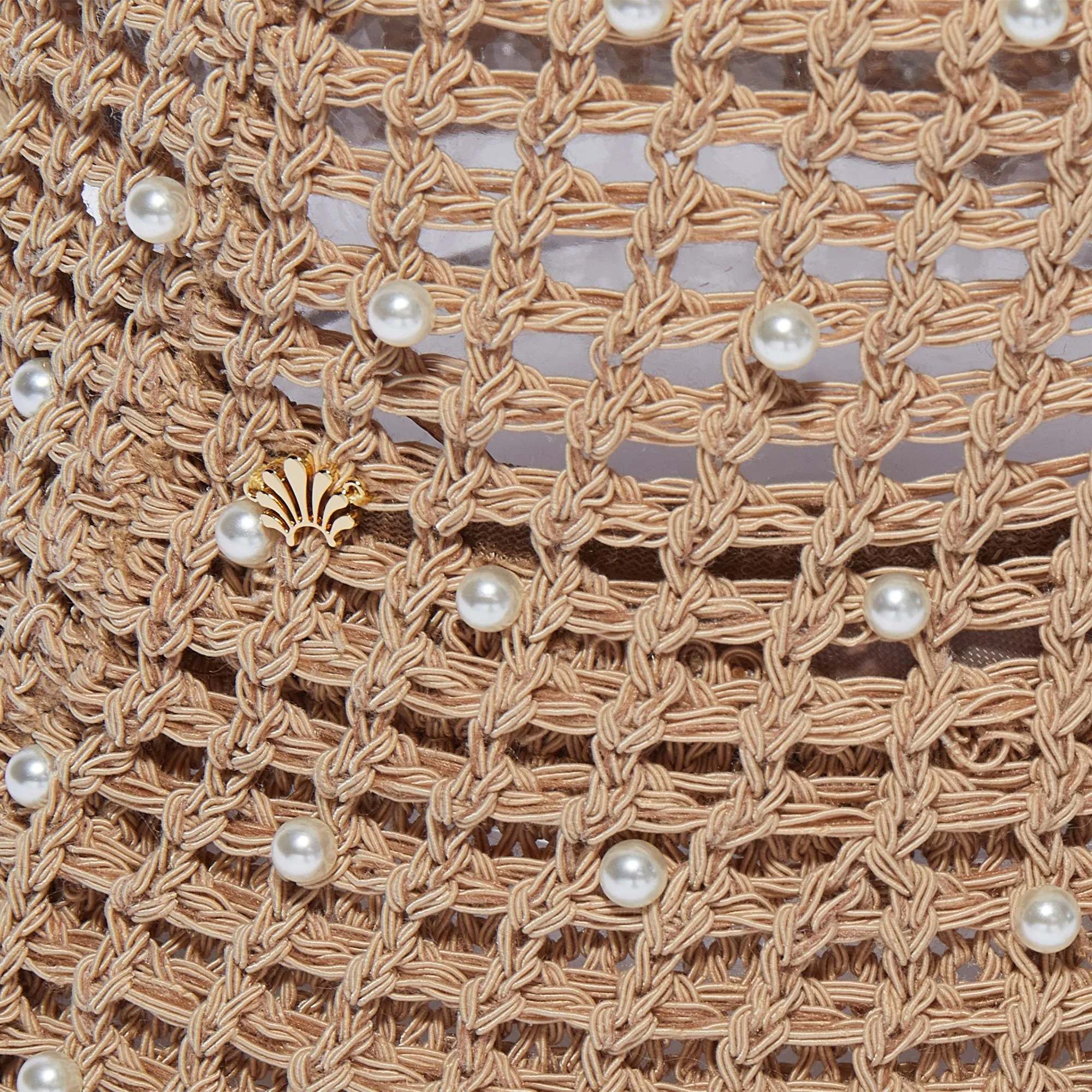 NATURAL OPEN WEAVE PEARL BUCKET HAT