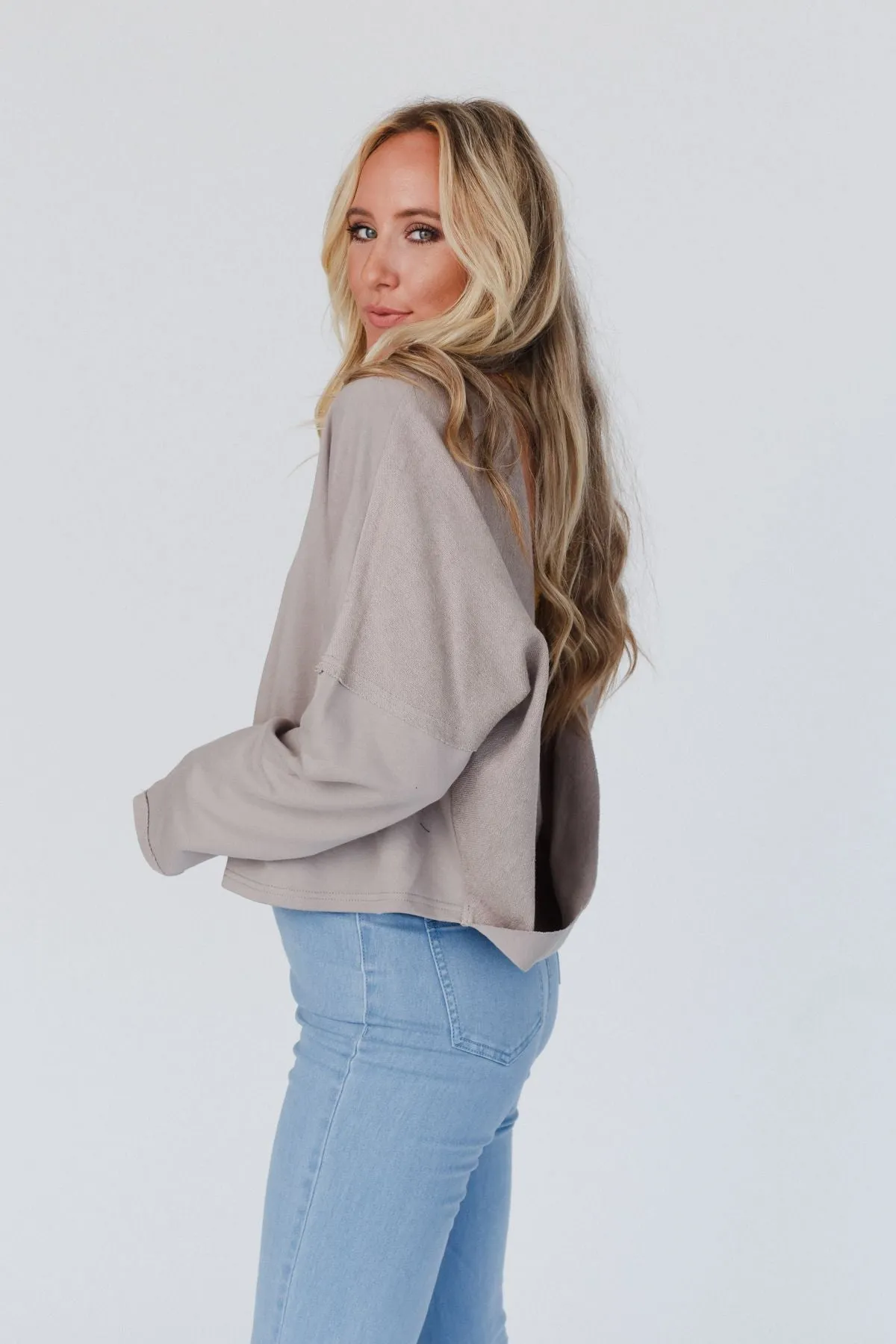 No Looking Back Cutout Top - Gray