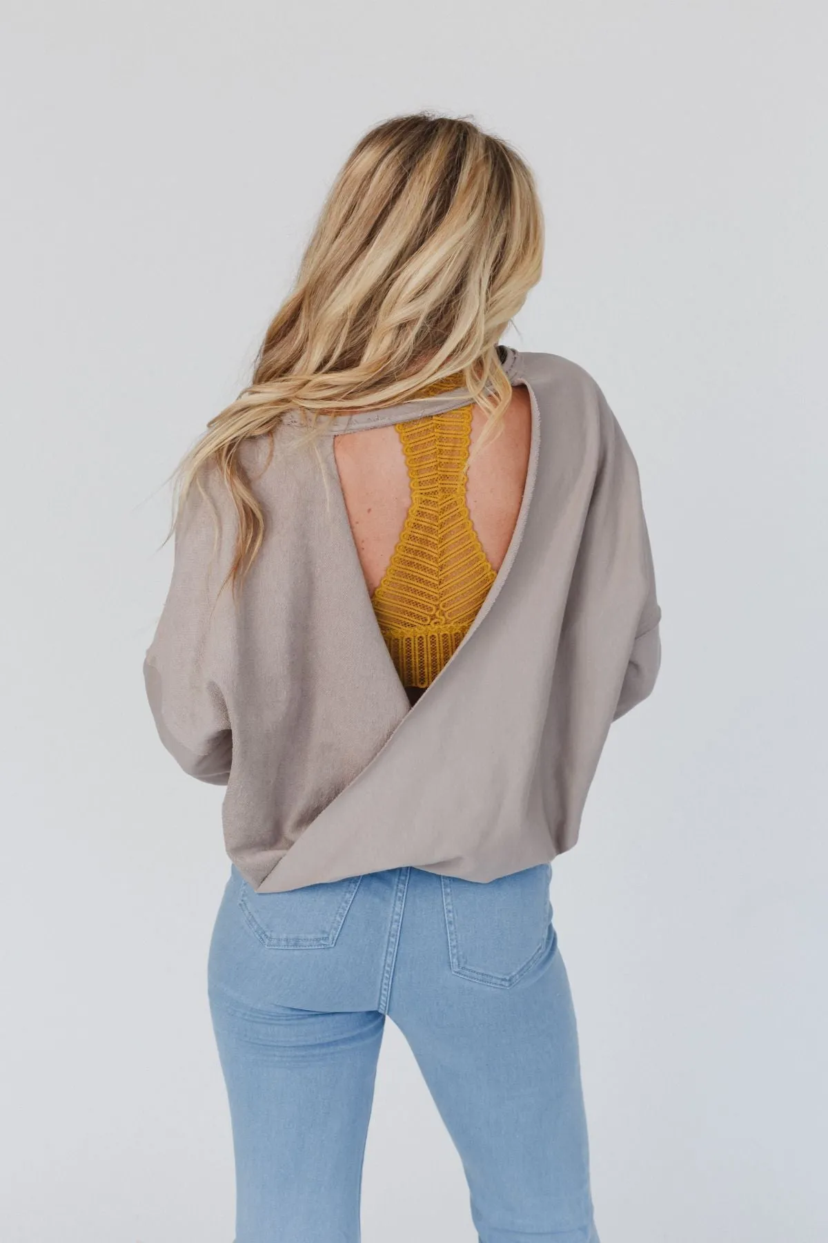 No Looking Back Cutout Top - Gray