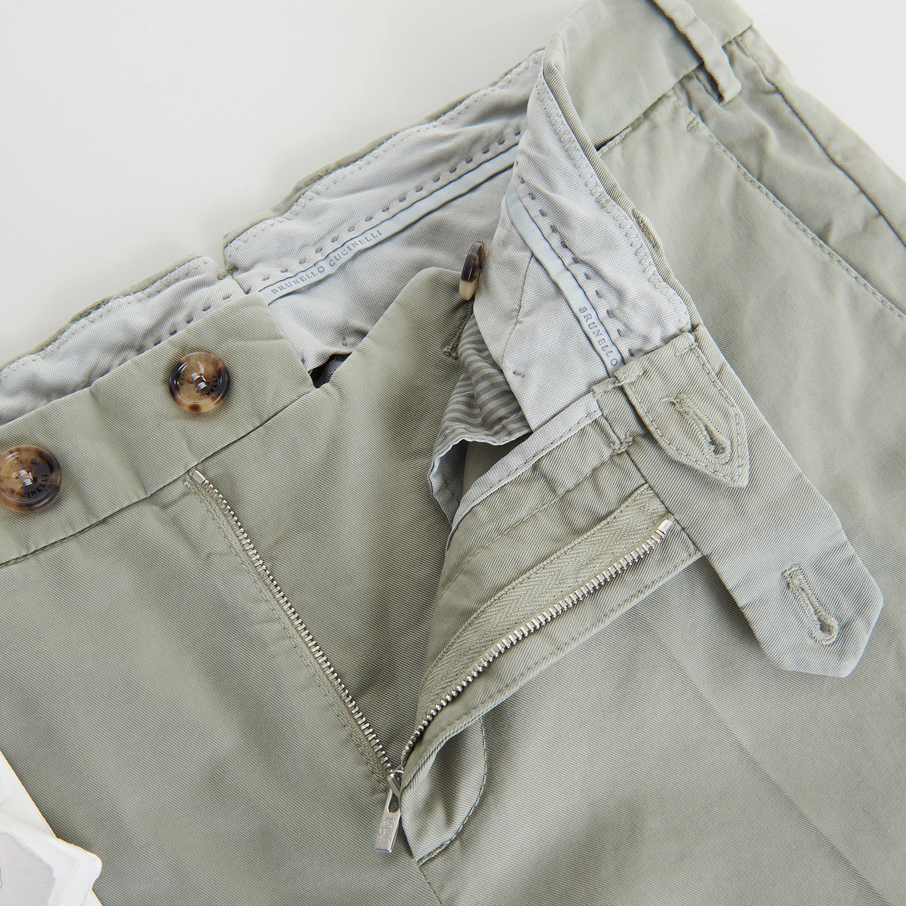 Sage Green Italian Fit Trousers / Pants - Pima Comfort Cotton Gabardine