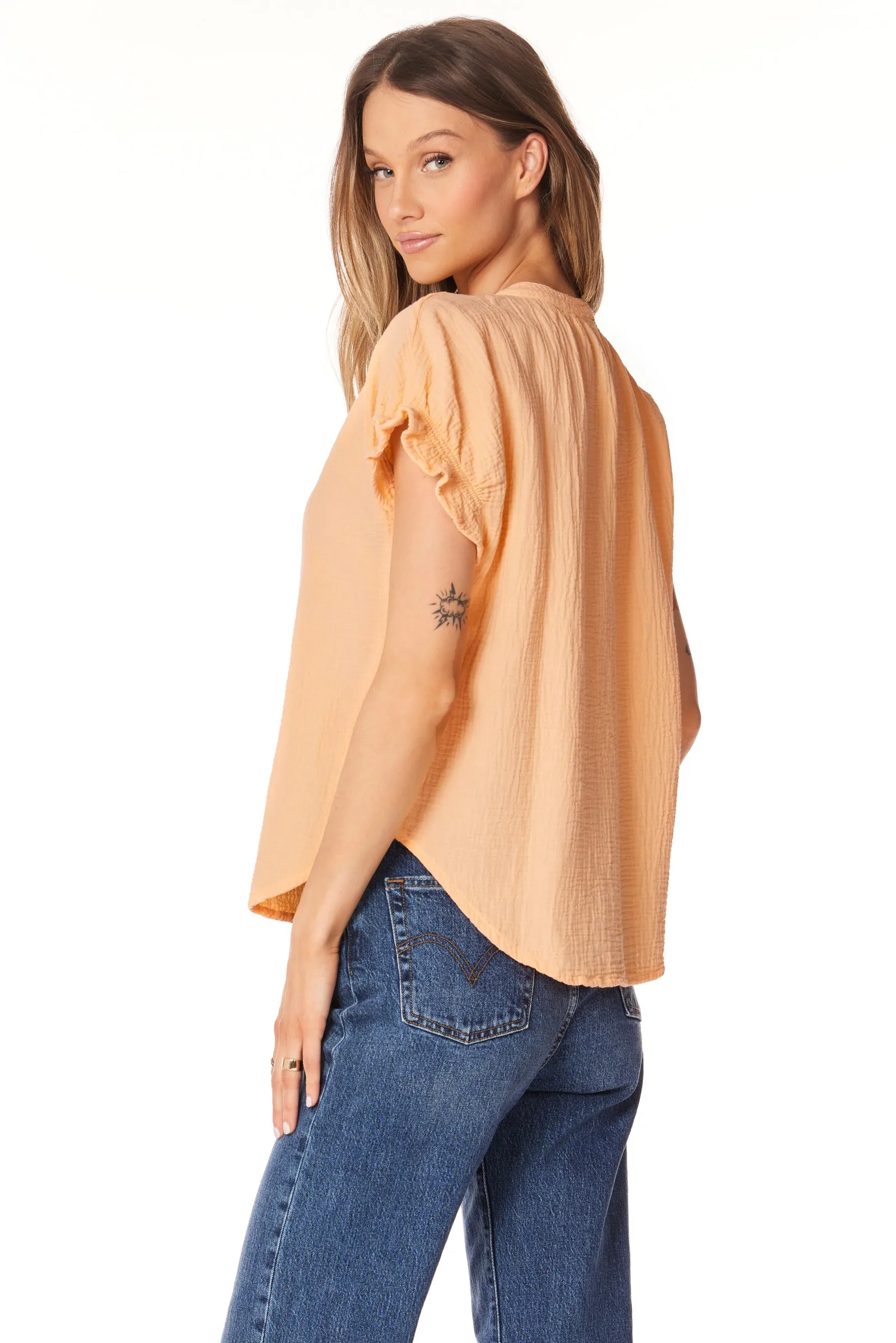 SHIRRED DOLMAN TOP