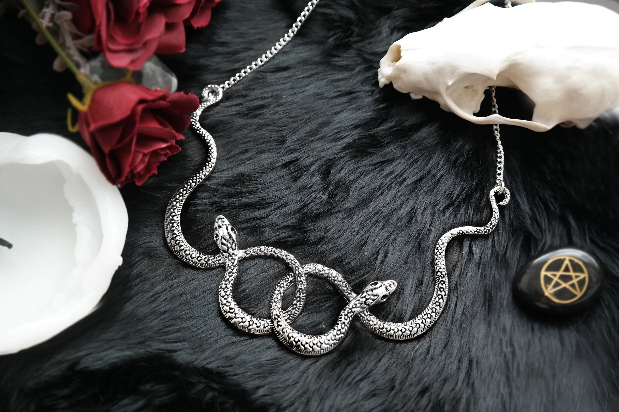 Silver Double Snake Necklace