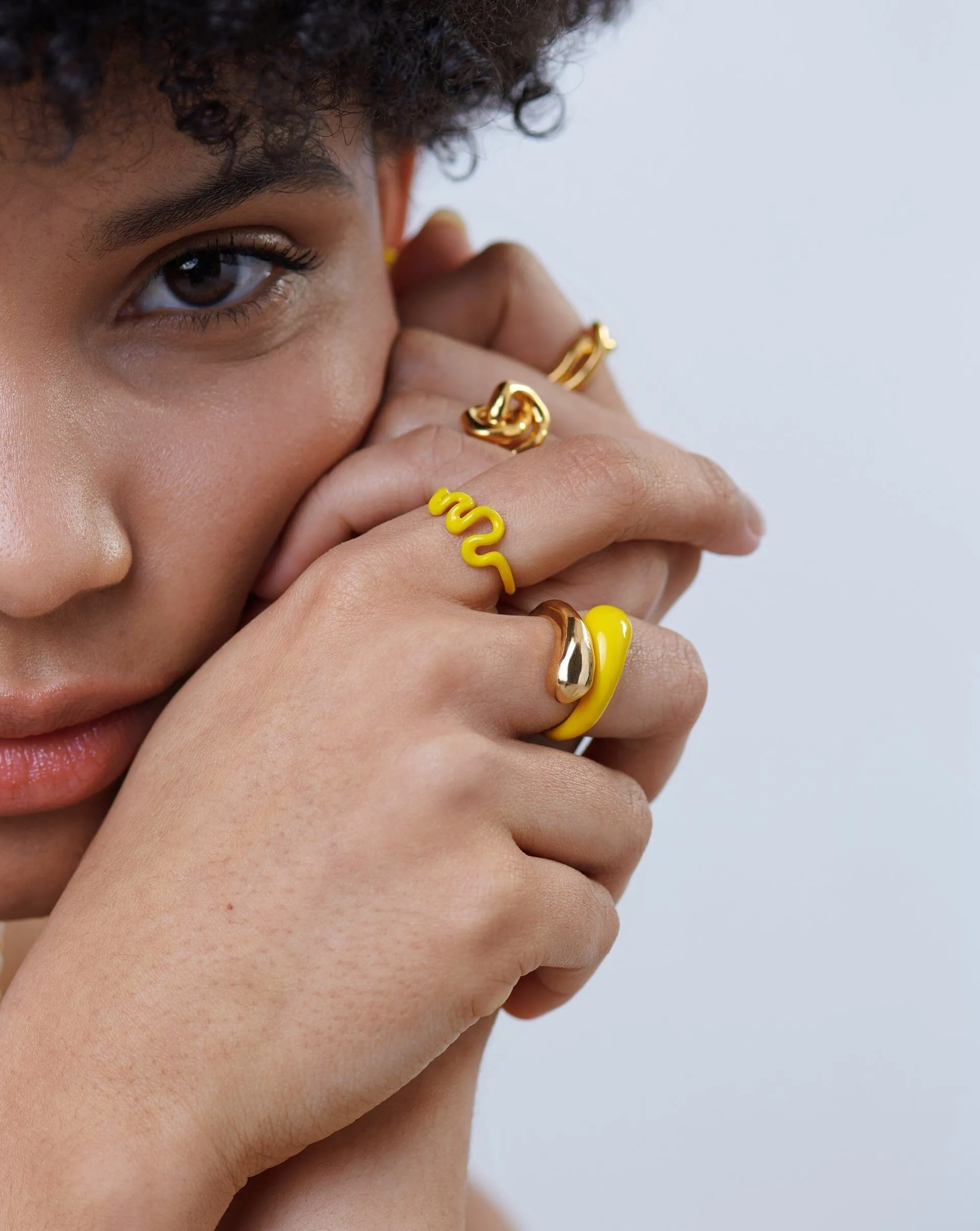 Squiggle Two Tone Enamel Crossover Ring | 18ct Gold Plated Vermeil/Lemon Yellow