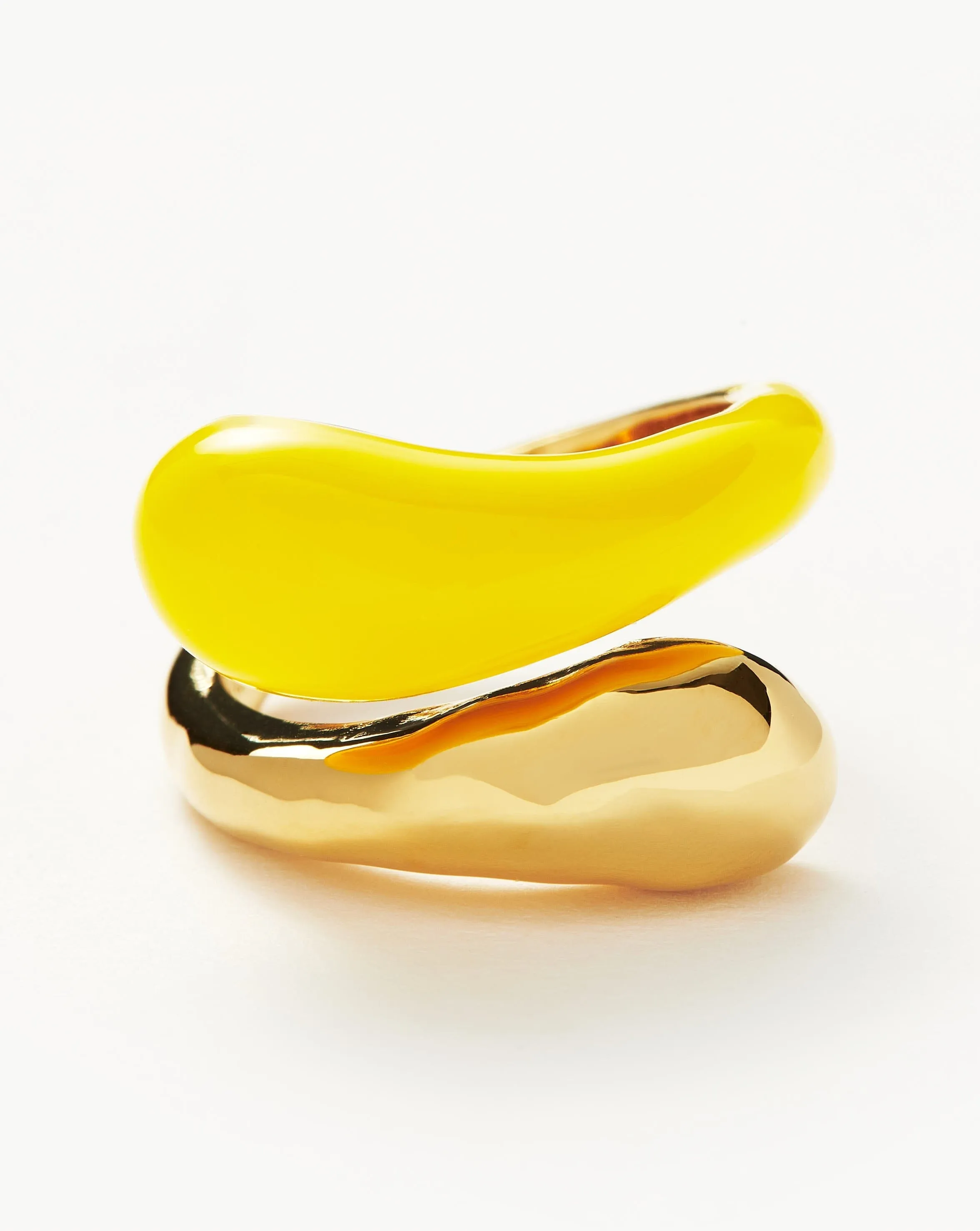 Squiggle Two Tone Enamel Crossover Ring | 18ct Gold Plated Vermeil/Lemon Yellow