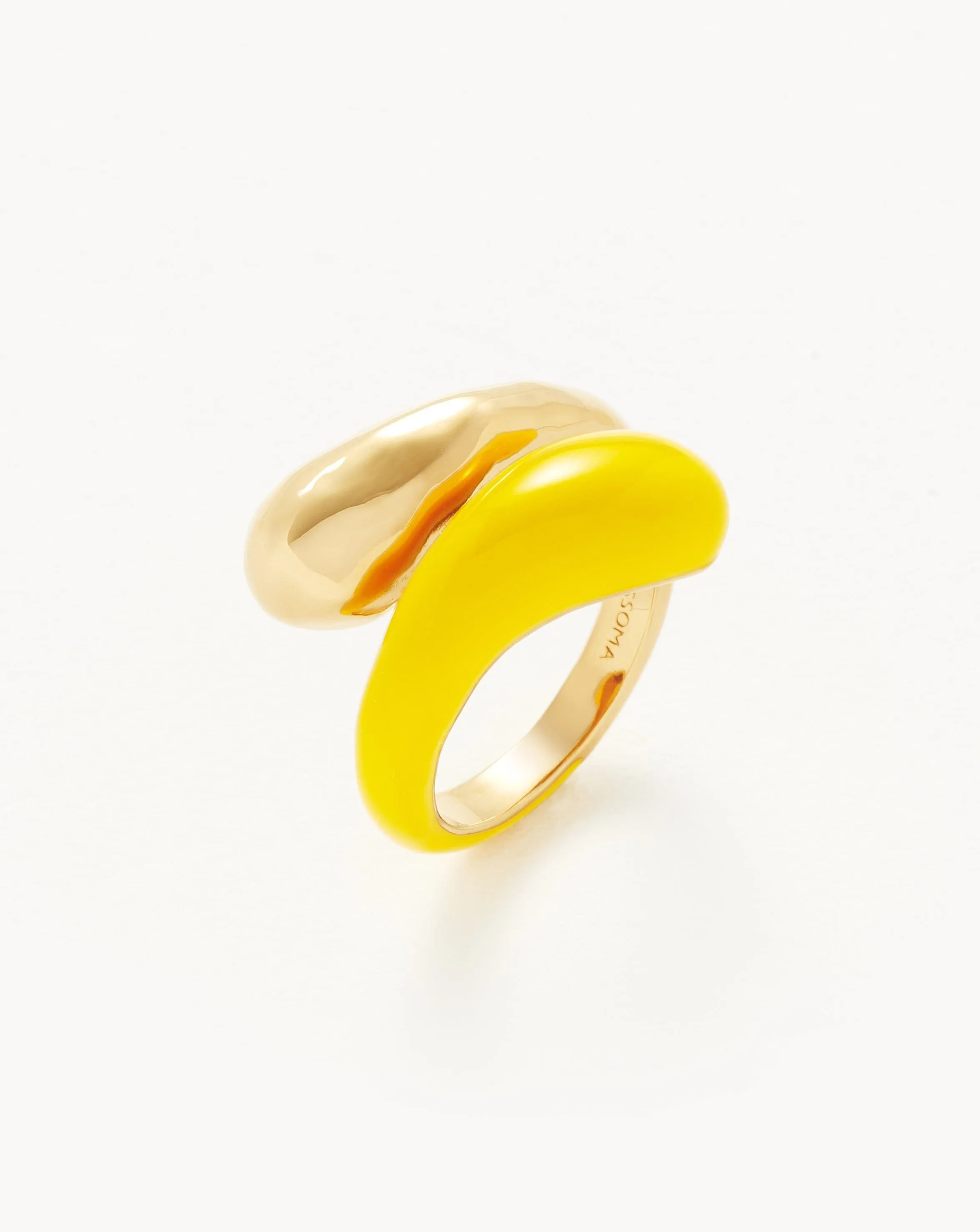 Squiggle Two Tone Enamel Crossover Ring | 18ct Gold Plated Vermeil/Lemon Yellow