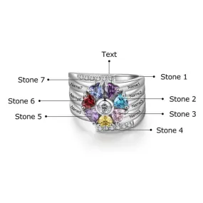 Sterling Silver Custom 7 Name Engraved Rings for Women