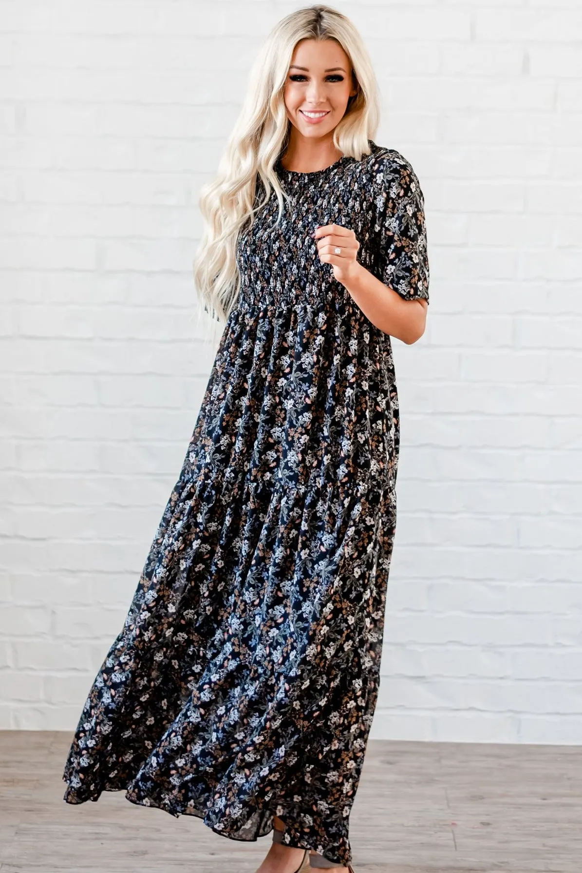 The Bella Smocked Maxi Dress: Black