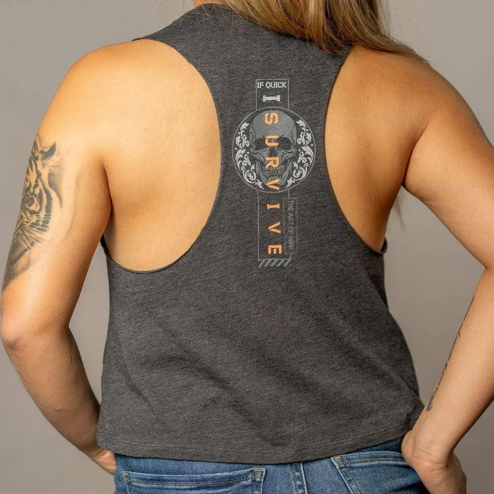 Women's I Survive Racerback Cropped Tank - Dark Heather Gray